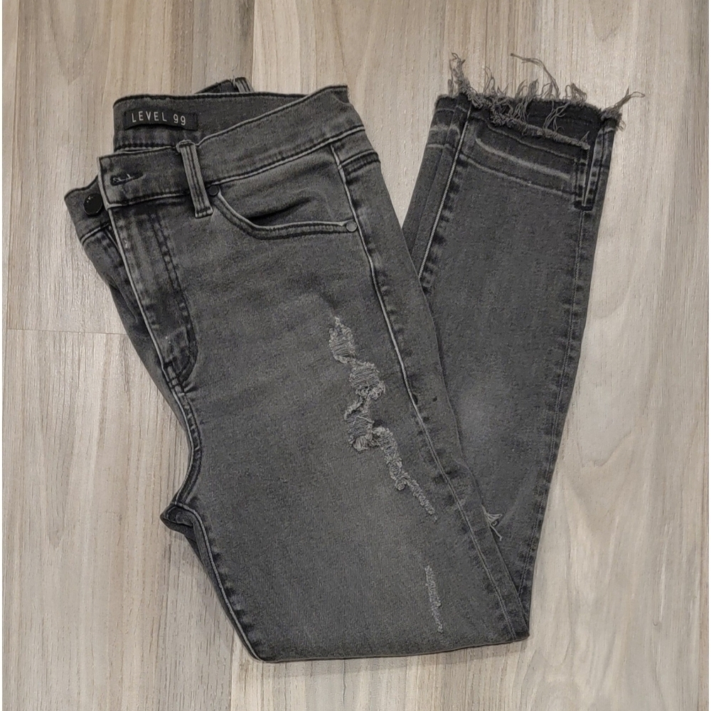 Level 99 Black Distressed Raw Hem Jeans size 29